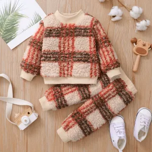 2-piece Baby Boy Plaid Fuzzy Sweatshirt and Pants Casual Set #1103457