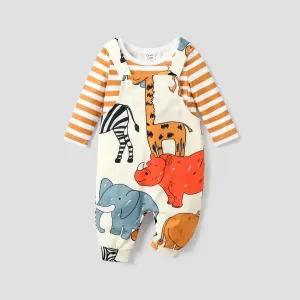 2-piece Baby Girl/Boy Striped Tshirt and Animal-themed Hanging Strap Pants Set #1316869