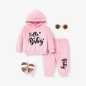 2-piece Baby Girl's Sweet Letter Pattern Solid color Sweatshirt and Pants Set #1210104
