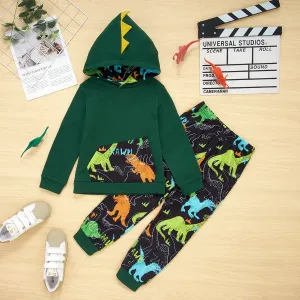 2-piece Kid Boy Animal Dinosaur Print Hoodie Sweatshirt and Pants Casual Set #829472