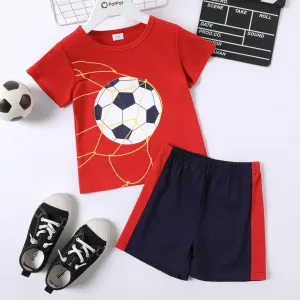 2-piece Kid Boy Basketball/Football Print Short-sleeve Tee and Elasticized Shorts Set #719959