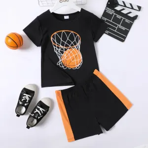 2-piece Kid Boy Basketball/Football Print Short-sleeve Tee and Elasticized Shorts Set #719967