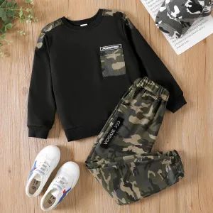 2-piece Kid Boy Camouflage Pocket Sweatshirt and Pants Sets