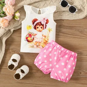 2pc Baby Girl Cute Flutter Sleeve Solid Color Shorts & Top Set #1332435