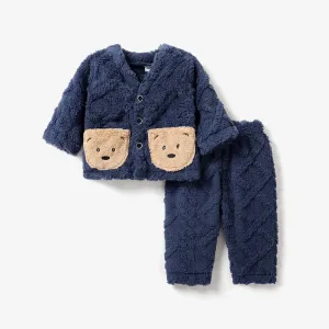 2pcs Baby Baby/Girl Childlike Animal Pattern Bear Patch Pocket Long Sleeve Top/Pant Set #1192113