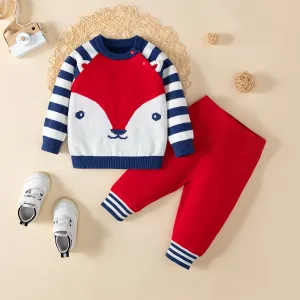 2pcs Baby Boy 100% Cotton Fox Graphic Stripe Long-sleeve Sweater and Pants Set #1054943
