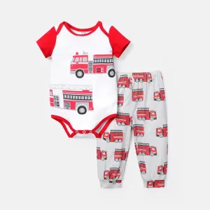 2pcs Baby Boy 100% Cotton Vehicle Print Short-sleeve Romper and Naiaâ¢ Pants Set