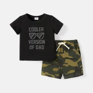 2pcs Baby Boy 95% Cotton Camouflage Shorts and Sunglass & Letter Print Short-sleeve Tee Set #765593