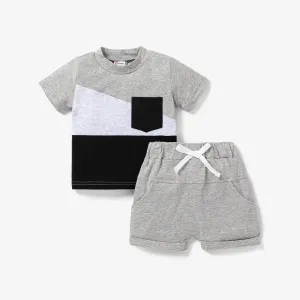 2pcs Baby Boy 95% Cotton Pocket Short-sleeve Tee and Elasticized Shorts Set #1036058