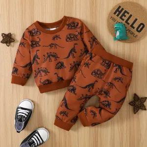 2pcs Baby Boy Allover Dinosaur Print Long-sleeve Sweatshirt and Sweatpants Set #996085