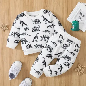 2pcs Baby Boy Allover Dinosaur Print Long-sleeve Sweatshirt and Sweatpants Set #996089