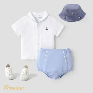 2pcs Baby Boy Anchor Graphic Short-sleeve Shirt and 100% Cotton Shorts Set #1033499