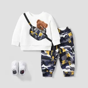 2pcs Baby Boy Bear & Camouflage Pattern Long Sleeve Set #1196650