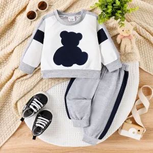 2pcs Baby Boy Bear Embroidered Pullover Sweatshirt and Pants Set #1054813