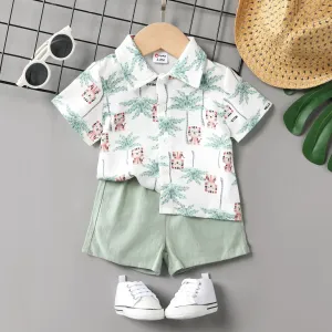 Baby Boy 2pcs Childlike Tiger Print Shirt and Shorts Set