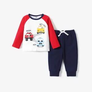 2pcs Baby Boy Cotton Long Sleeve Childlike Vehicle Pattern Set #1064012