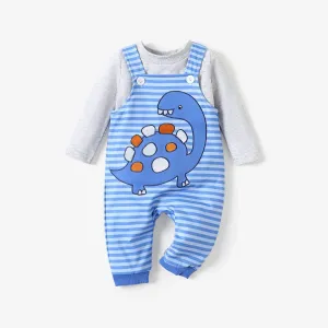 2pcs Baby Boy Dinosaur and Stripe Pattern Set #1194025