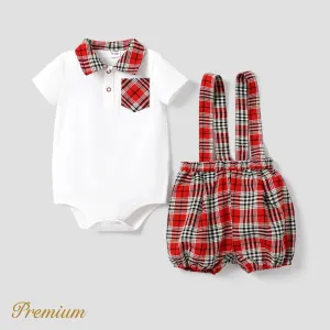 2pcs Baby Boy Elegant Grid Set with Shirt Collar #1315821