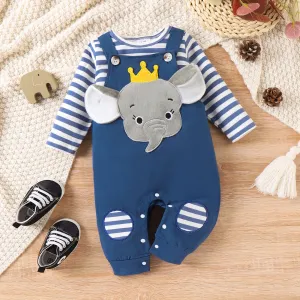 2pcs Baby Boy Elephant and Stripe Pattern Hyper-Tactile 3D Design Set #1192125