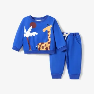 2PCS Baby Boy Giraffe Childlike Top/ Pants Set #1168506