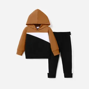 2pcs Baby Boy/Girl 95% Cotton Long-sleeve Colorblock Hoodie and Sweatpants Set #207609