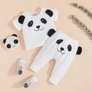 2pcs Baby Boy/Girl 95% Cotton Panda Pattern Short-sleeve Tee and Pants Set #1041166