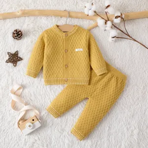 2PCS Baby Boy/Girl Basic Textured Sweater Cardigan and Pants Sets #1059516