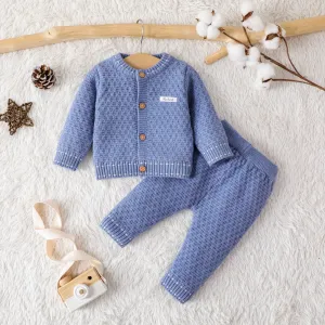 2PCS Baby Boy/Girl Basic Textured Sweater Cardigan and Pants Sets #1059524