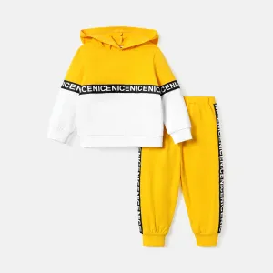 2pcs Baby Boy/Girl Cotton Long-sleeve Letter Design Colorblock Hoodie and Sweatpants Set