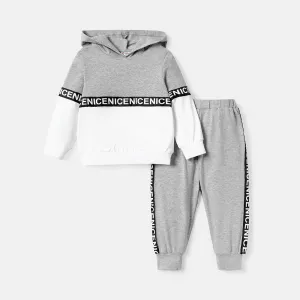 2pcs Baby Boy/Girl Cotton Long-sleeve Letter Design Colorblock Hoodie and Sweatpants Set