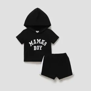 2pcs Baby Boy/Girl Letter Print Hooded Short-sleeve Top & Shorts Set #778434