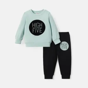 2pcs Baby Boy/Girl Long-sleeve Letter Print Sweatshirt & Sweatpants Set #226184