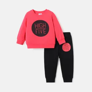 2pcs Baby Boy/Girl Long-sleeve Letter Print Sweatshirt & Sweatpants Set #226191