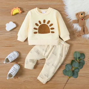 2pcs Baby Boy/Girl Long-sleeve Sun Graphic Pullover and Pants Set #784209