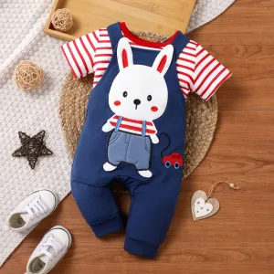 2pcs Baby Boy/Girl Rabbit 3D Hyper-Tactile Short-sleeve T-shirt and Overalls Set #1323040