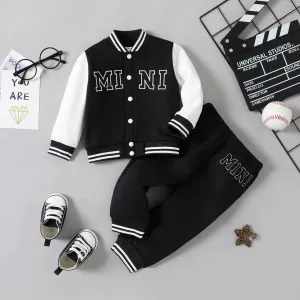 2pcs Baby Boy Letter Embroidered Long-sleeve Bomber Jacket and Sweatpants Set #211921