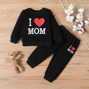 2pcs Baby Boy Letter Heart Print Sweatshirt and Pants Set #1051084