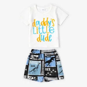 2pcs Baby Boy Letter Print Short-sleeve T-shirt and Dinosaur Print Shorts Set #1254713