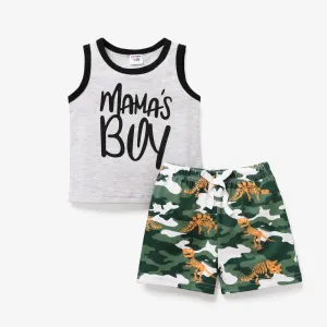 2pcs Baby Boy Letter Print Tank Top and Camouflage Shorts Set #844984