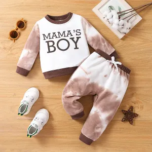 2pcs Baby Boy Letter Print Tie Dye Pullover and Pants Set #1054977