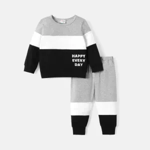 2pcs Baby Boy Long-sleeve Letter Print Colorblock Sweatshirt & Sweatpants Set #220046