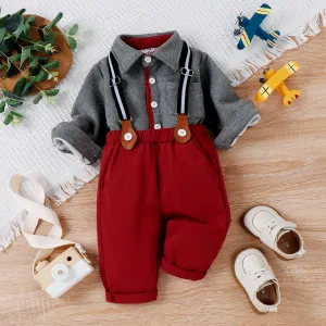 2pcs Baby Boy Long-sleeve Suede Jacket and Suspender Pants Set #229988