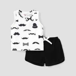 2pcs Baby Boy Naiaâ¢ Allover Print White Tank Top and Black Shorts Set #1038092