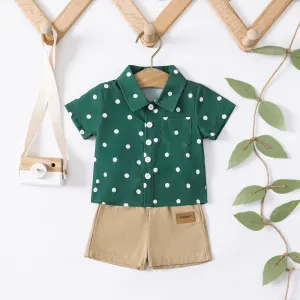 2pcs Baby Boy Polka Dots Pattern Short-sleeve Shirt and 100% Cotton Shorts Set #1033734