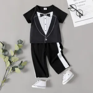 2pcs Baby Boy Shirt Pattern Design Short-sleeve Top and Pants Set #1034323