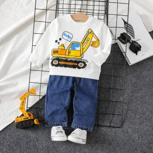 2pcs Baby Boy Vehicle Print Long Sleeve Set #1058071