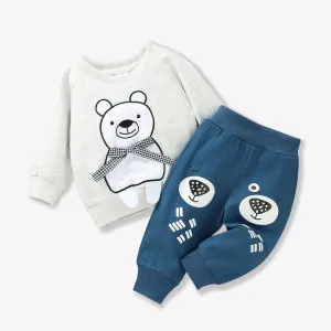 2pcs Baby Cartoon Bear Embroidered Long-sleeve Sweatshirt and Trousers Set #1098235