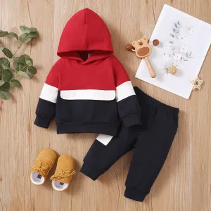 2pcs Baby Color Block Long-sleeve Hoodie and Trousers Set #829527