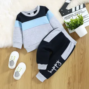 2pcs Baby Colorblock Long-sleeve Sweatshirt and Sweatpants Set #193634
