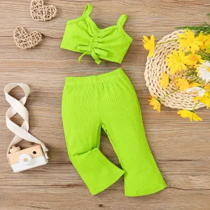 2pcs Baby Girl 95% Cotton Ribbed Solid Slip Top and Pants Set #1035749